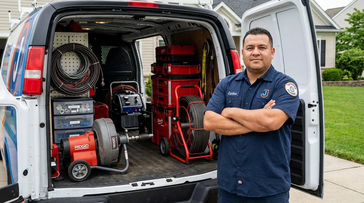 Professional drain cleaning equipment and Johns Plumbing LLC plumber in Aquebogue