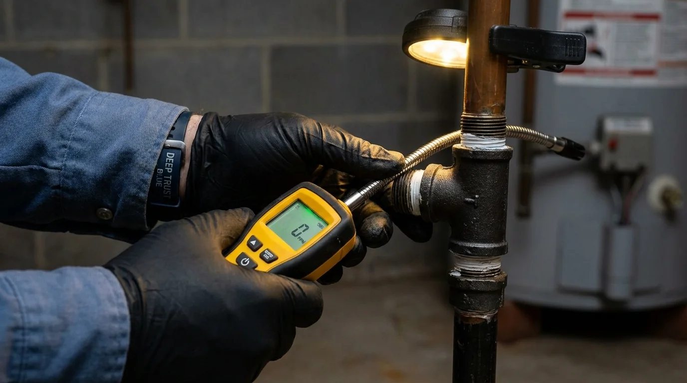 Gas leak detection with electronic sniffer by Johns Plumbing LLC in Aquebogue